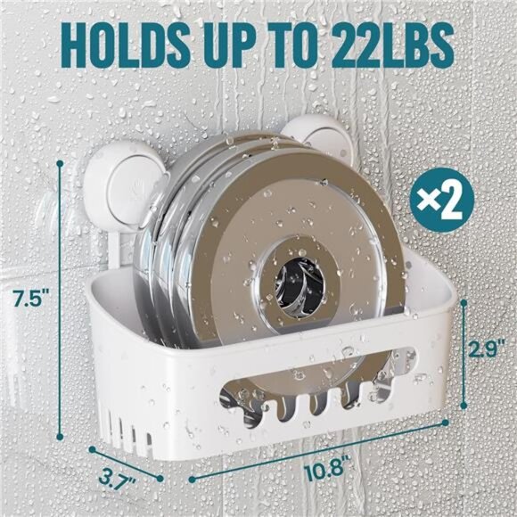 Shower Caddy Suction Cup 2 Pack, Heavy Duty Bathroom Organizer, Removable - Picture 2 of 7